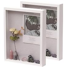 QDSSDECO 11"*14" Shadow Boxes Display Cases with Soft Linen Back Deep Wood Glass 3D Shadow Box Set for Wall and Tabletop, 2 Pack White