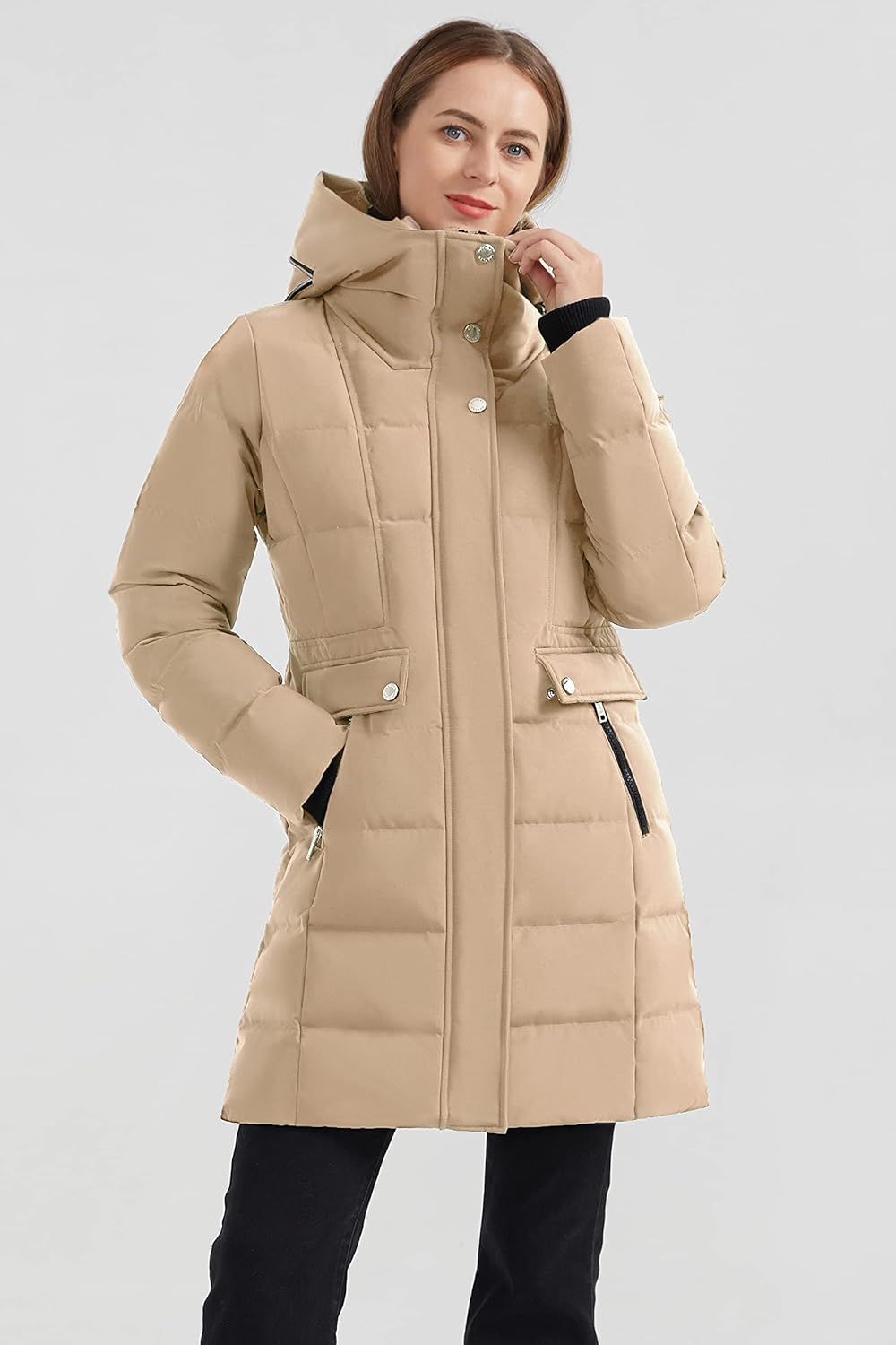 Orolay Women's Hooded Winter Down Coat Quilted Mid Length Puffer Jacket - Image 5