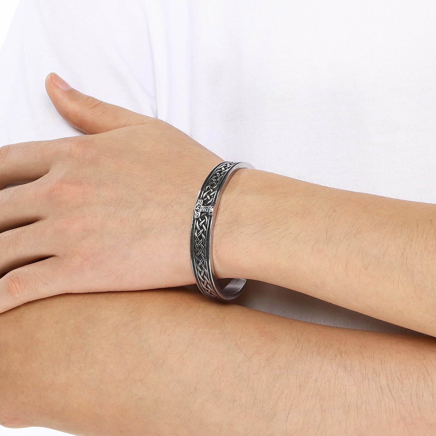 Men's Viking Thor's Hammer Silver Gold Bracelet Stainless Steel Celtic Knot Cuff Bangle Nordic Triquetra Braided Design Jewelry Gift - Image 5