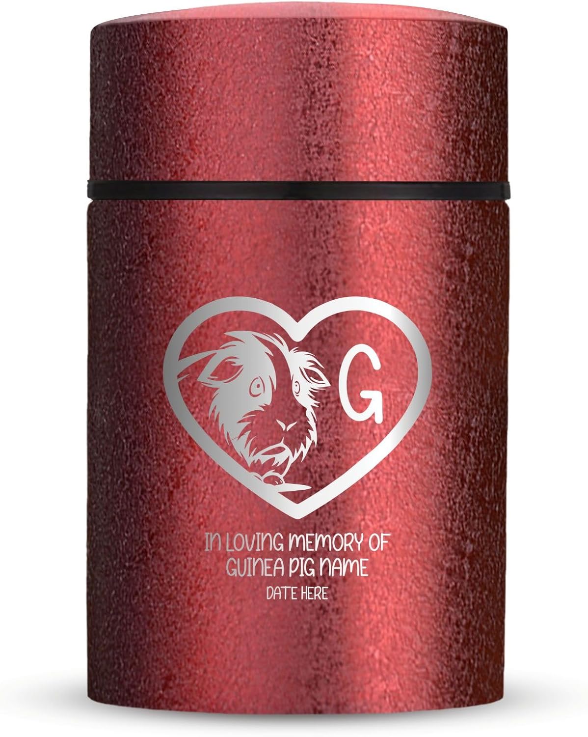 Custom Compact Mini Keepsake Textured Pet Cremation Urn - Engraved Stainless Steel Urns for Guinea Pig Memorial Ashes, Ice Red | 3.2" x 2" (4-8 lbs Capacity) Guinea Pig Face