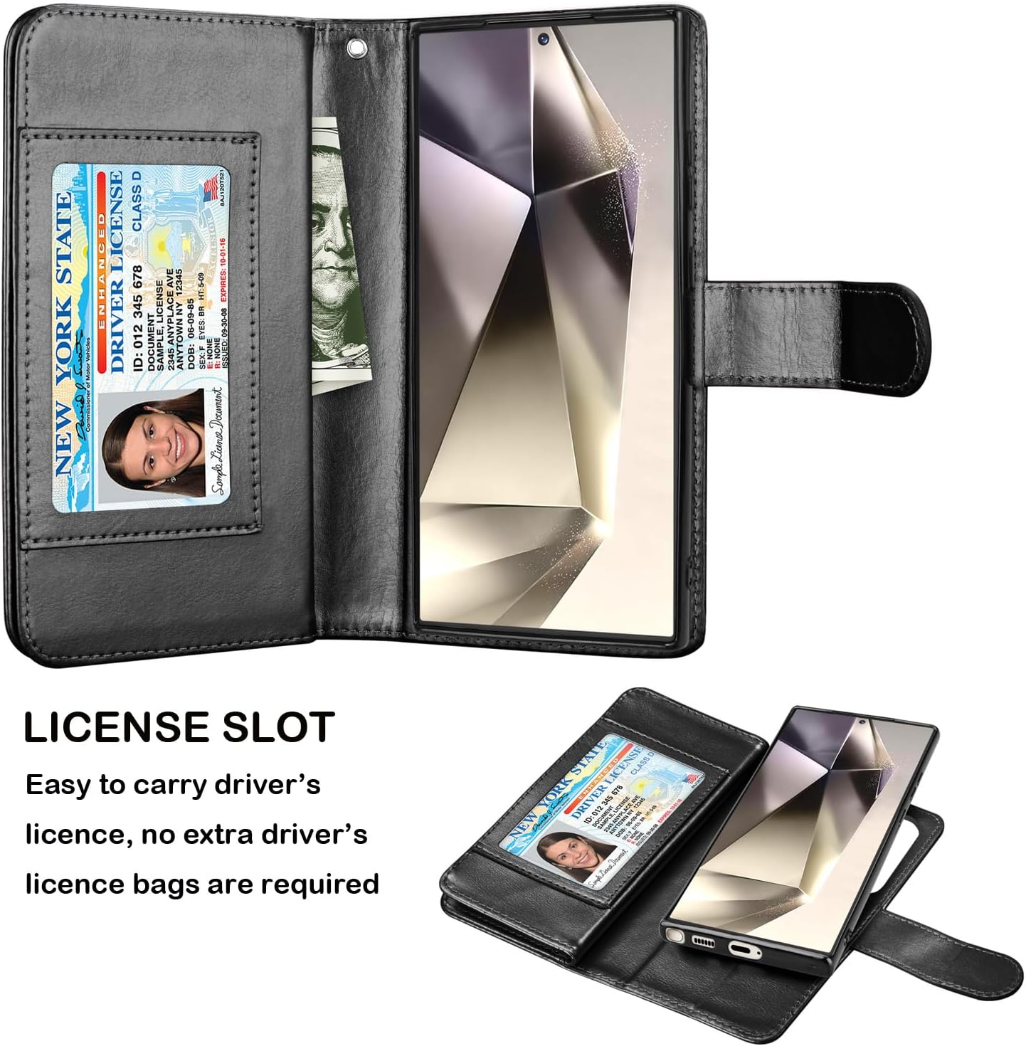 Njjex Galaxy S24 Ultra Case, for Samsung Galaxy S24 Ultra Wallet Case, [9 Card Slots] PU Leather ID Credit Card Holder Folio Flip [Detachable] Kickstand Magnetic Phone Cover & Lanyard [Black] - Image 3