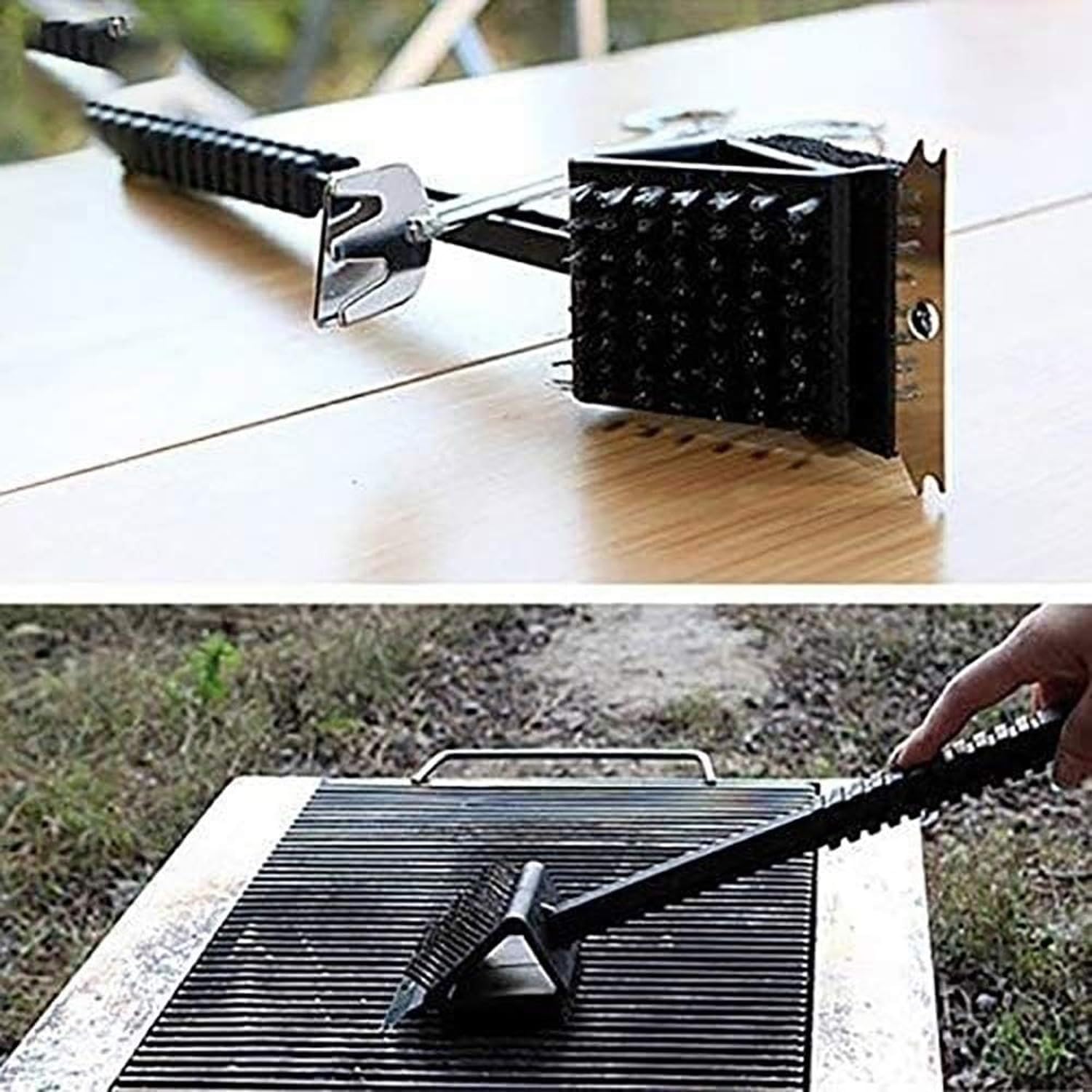 Set de Cepillo Limpieza Barbacoa 3 en 1 Pincel Parrilla con Raspador Cerdas Cobre y Acero Inoxidable Mango Largo Herramienta Limpiar Horno Grill Cocina al AIRE