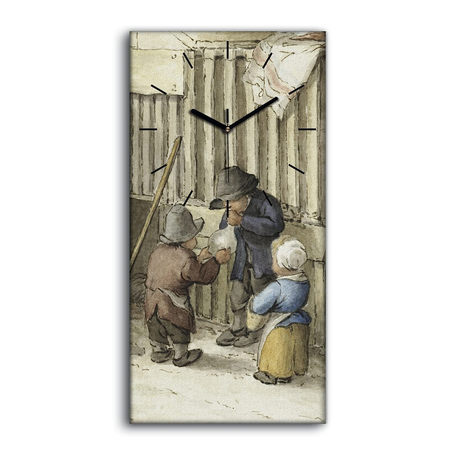 Horloge sur Toile d'Art Moderne Mains Noires Tableau Mural de Qualité Supérieure 30x60