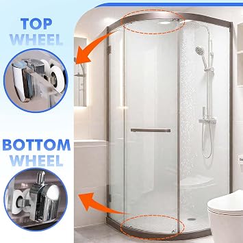 8Pcs Shower Door Rollers, 23mm Shower Door Wheels for Curved Doors Glass Doors, Twin Wheels Pulleys Bathroom Replacement Shower Door Roller with Anti-Collision Block and Screws