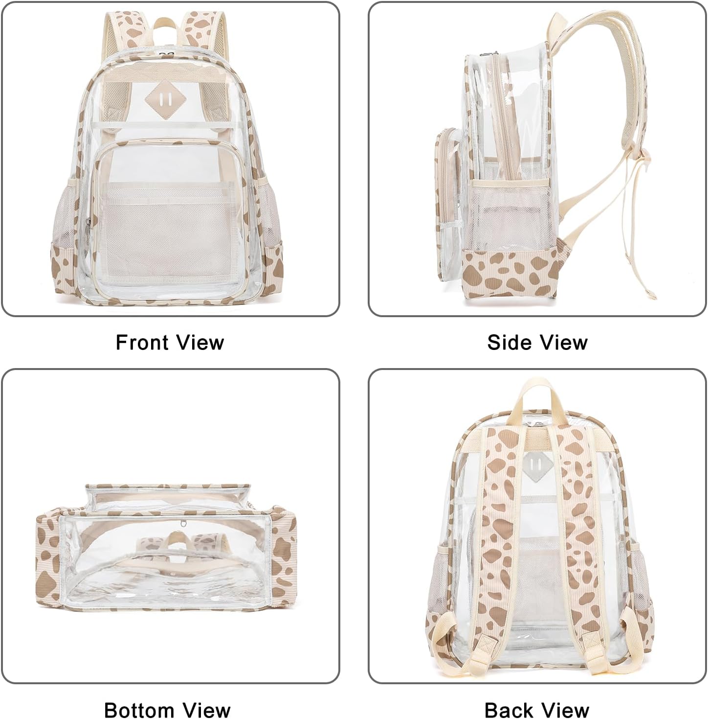Clear Backpack for Girls Women School Bookbag Heavy Duty Transparent Backpacks (Corduroy Cow Print Khaki) - Image 6