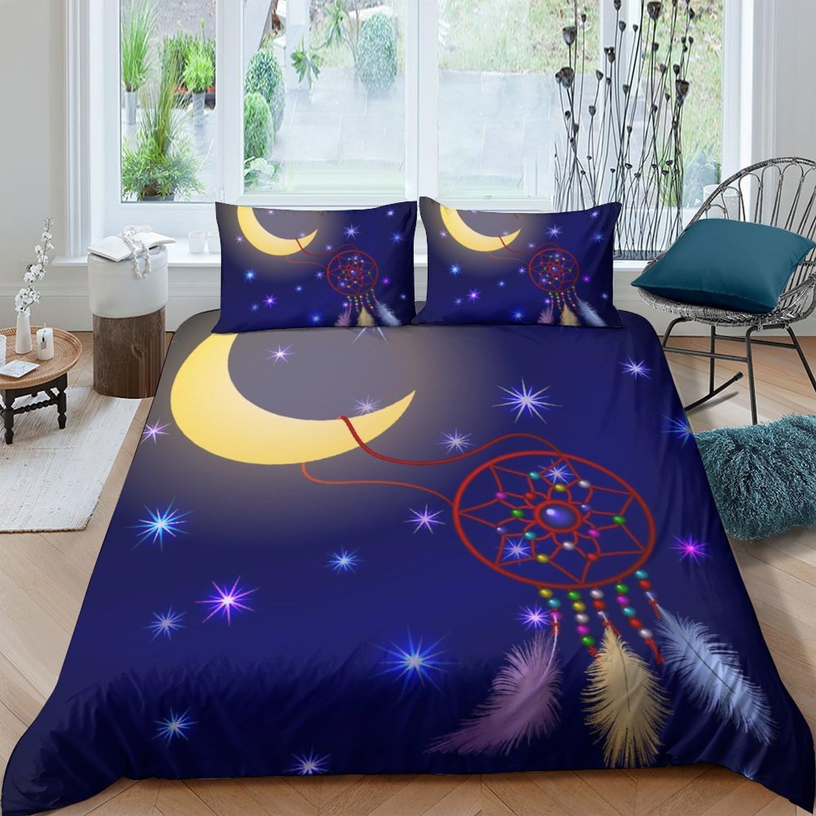 Ctjqhvkz Style-4 3D Printed Moon Dreamcatcher Fitted Sheet Microfiber Soft Mattress Cover For Bedroom Dorm Decorative Dustproof Single（135X200cm）