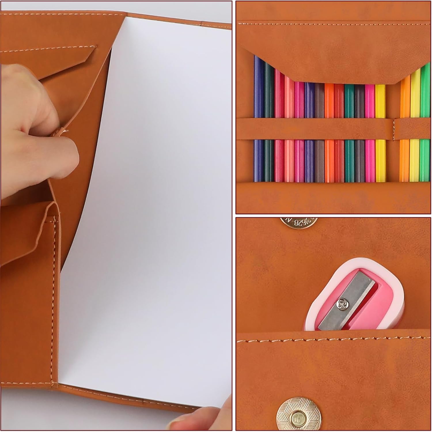 Personalized Flower Leather Sketchbook Cover with 24 Color Pencils Sketch Pad Cover Name Leather Book Cover Leather Journal Notebook Traveler's Sketchbook Gifts for Students Teacher Painter Artist