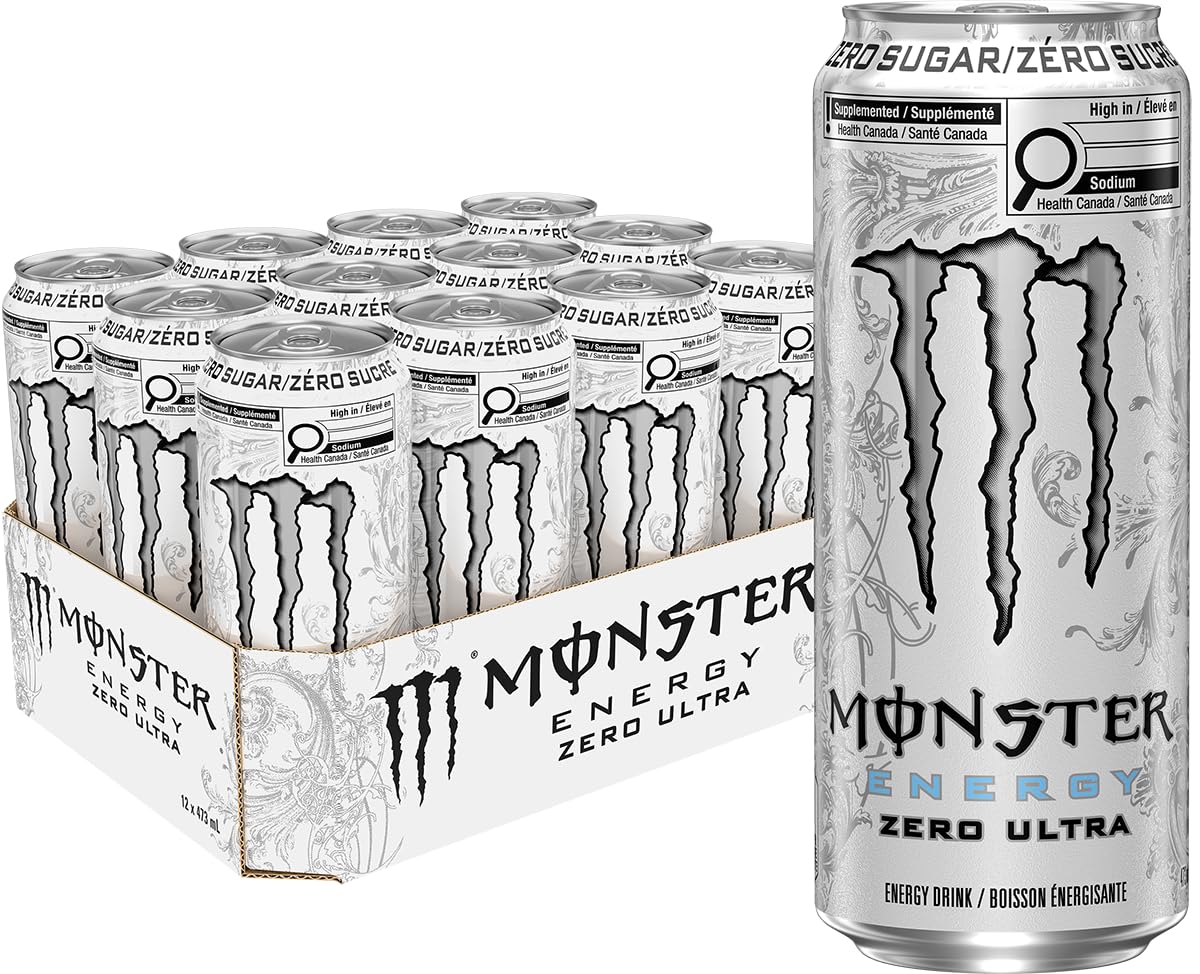 Monster Energy Zero Ultra White, 500mL Cans, (Pack of 12) – Energy Drink By COUGAR | Citrus Flavoured Zero Sugar Carbonated Beverage | Ready To Drink Refreshment Multipack | Convenient Bulk Pack - (Imported-USA)-image-25