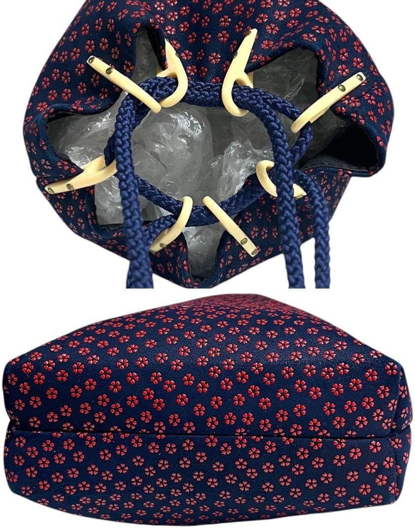 極美品✨未使用級　印傳屋　合切袋（大）　信玄袋　巾着　小桜柄　鹿革　濃紺　赤 極級 印傳屋 合切袋（大） 信玄袋 巾着 小桜柄 鹿革 濃紺