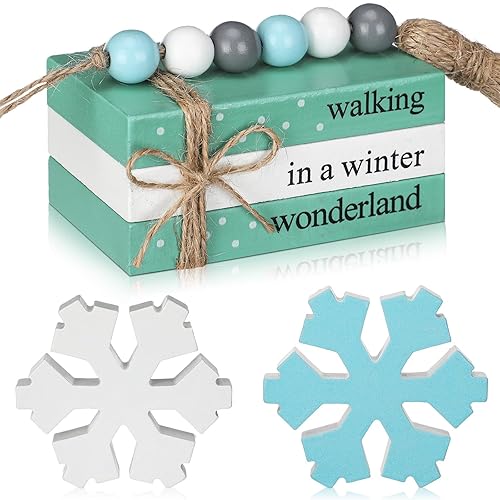 Yalikop 5 Pcs Winter Decor for Home Office Snowflake Wood
