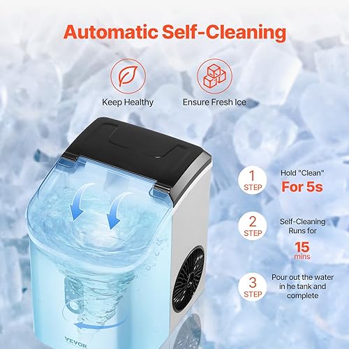 Vista 37 de VEVOR Máquina de hielo para encimera, 9 cubos listos en 6 minutos, 26 libras en 24 horas, máquina de hielo portátil autolimpiante con cuchara