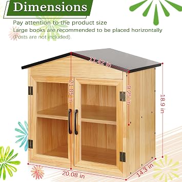 Outdoor Library Outdoor Book Box Storage Small Wooden Cabinet Little Literature Box for Neighborhoods Community and Schools Sharing Books, Flyers, Newspapers, Food and Art (D)