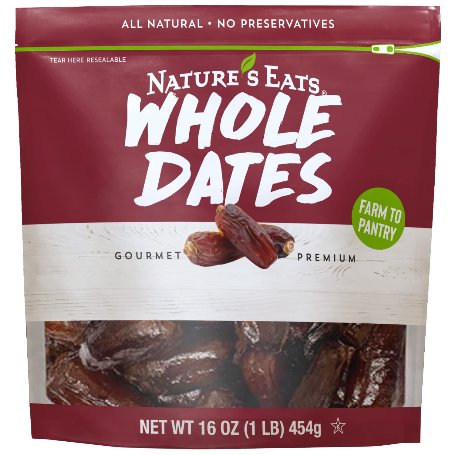 Nature’s Eats Whole Pitted Dates 16oz - California Grown, Non-GMO, Gluten-Free, Vegan Kosher Dried Fruit Snack, Natural Fiber Source
