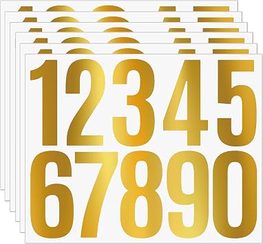 60PCS 3 Inch Gold Vinyl Number Stickers Waterproof Adhesive Numbers 0-9 for Mailbox, DIY Crafts, Address Labels, Door Signs, Event Decor, Party SuppliesGolden