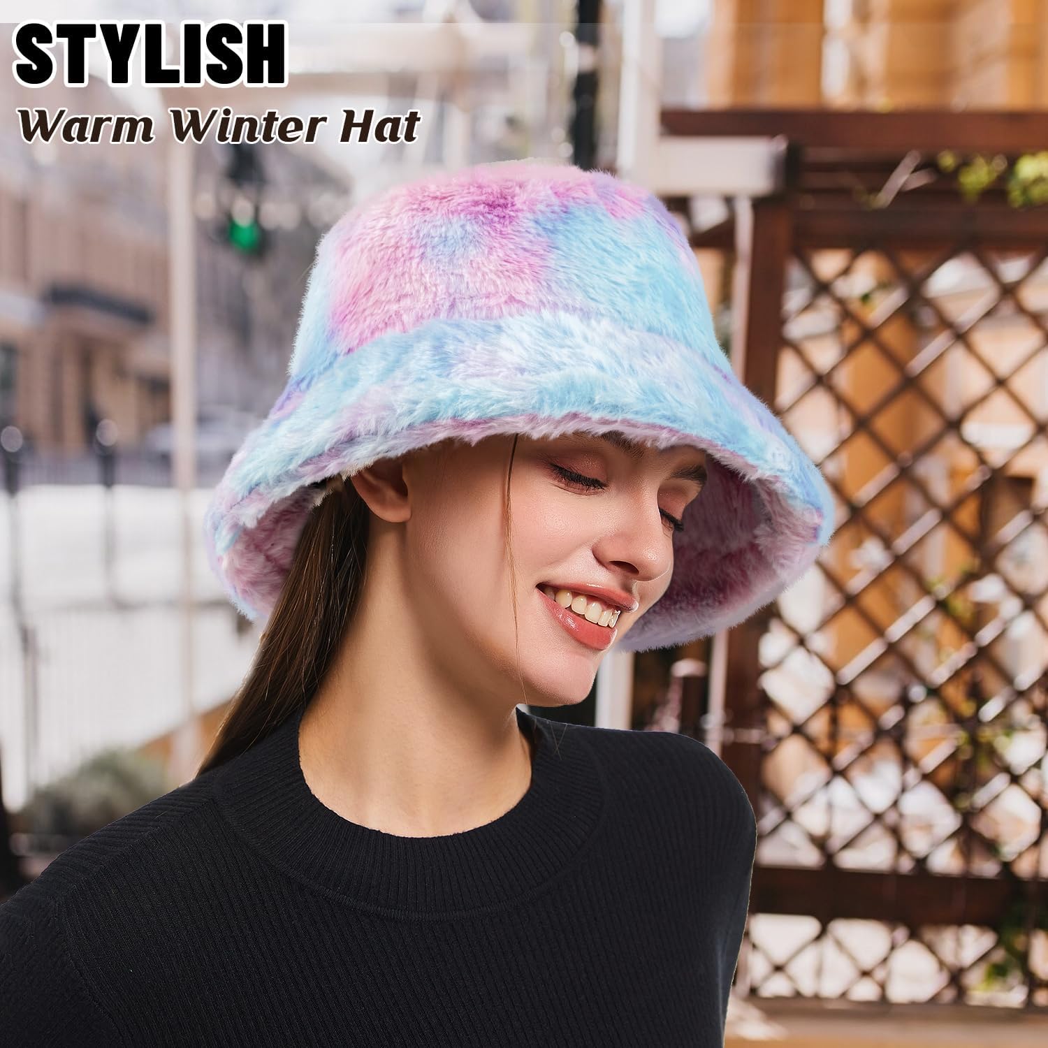 HONGTEYA Winter Bucket Hat Fluffy Faux Fur Fisherman Cap for Women Men Solid Color Style - Image 5