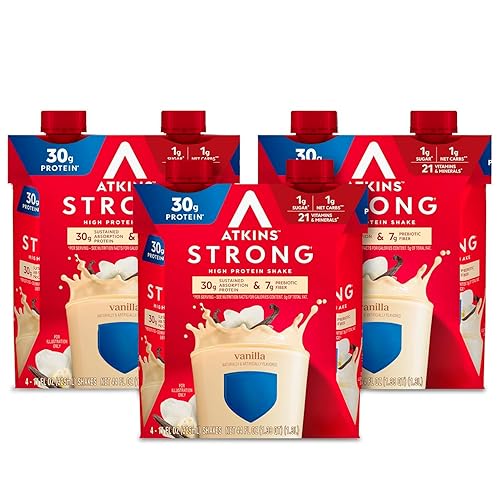Atkins Strong High Protein Shake, Vanilla Flavored, 30g Protein, Low Carb and Low Sugar Shake, Keto Friendly, Gluten Free, Muscle and Gut Health