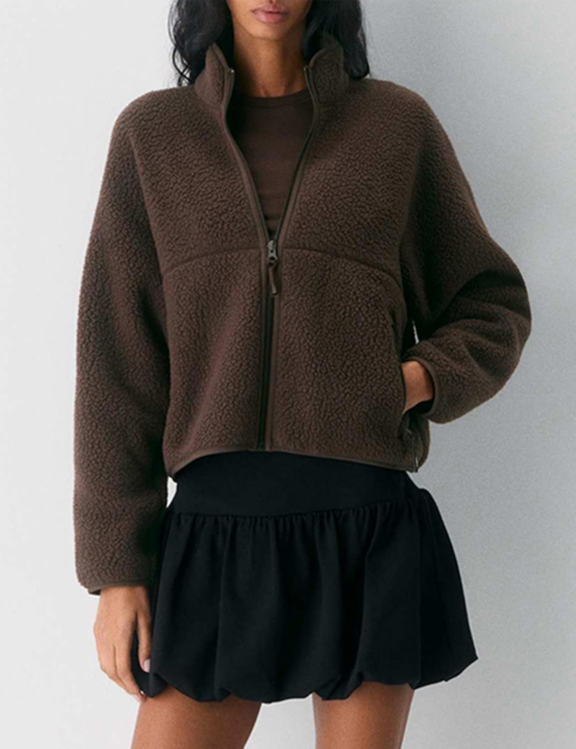 Fleece Jackets Women Causal Long Sleeve Sherpa Jacket Warm Ziper Fuzzy Coat Sweatshirts Trendy with Pockets - Image 2