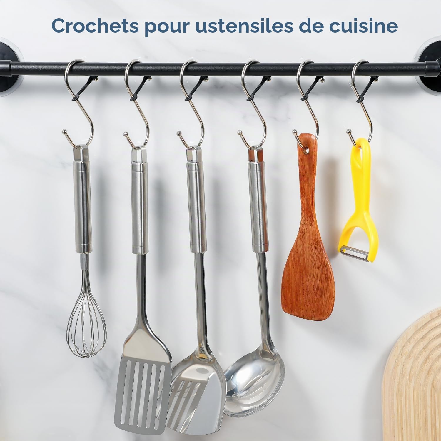 Sopito Crochets S, 8pcs Crochet en S Metal Grande avec Boucle de Securite, pour la Cuisine, Chambre et Salle de Bain, Argent