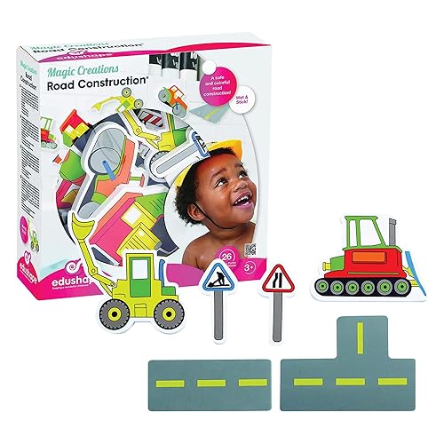Edushape Magic Creations, construcción de carreteras, juguetes de espuma de baño para bebés, calcomanías de espuma removibles para bebés de 1 a 3