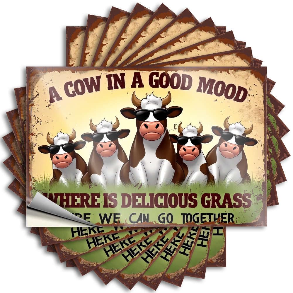 Stickers Funny Office Decor Custom Stickers, Wall Waterproof A Cow in A Good Mood. Where is Delicious Grass? for Hydro Flask | Snarky Vinyl Decals for Texas Holiday Gift(6X9CM)