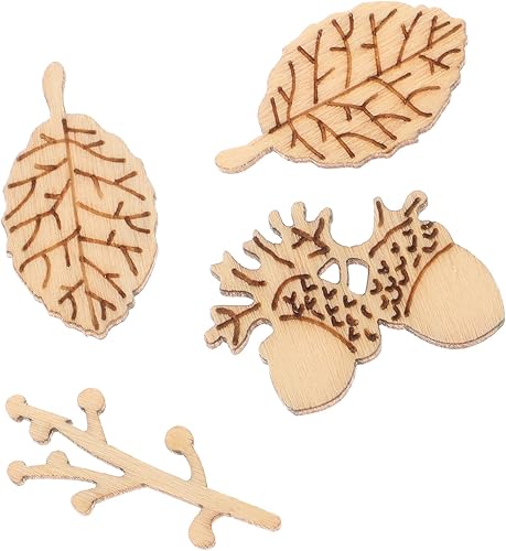 Miniatura 7 de NUOBESTY 50 piezas de recortes de plantas de madera sin terminar en blanco Rebanadas de animales de madera Piezas de bosque de madera para adornos