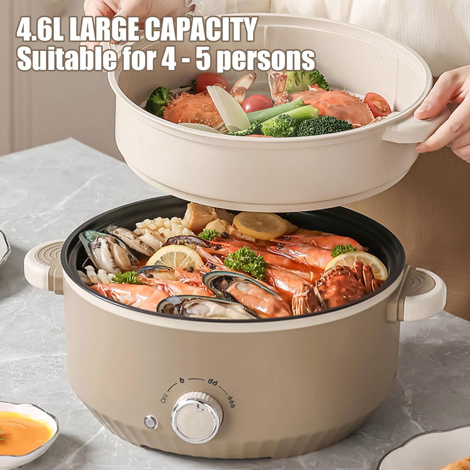 Hot Pot Électrique 4,6 L 1000W Portable Marmite Électrique Multifonctionnel 3 Niveaux