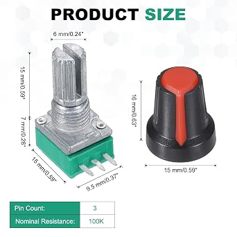 sourcing map 10 Set RK097NS 100K Potentiometer Kit, Single Linear Rotary Seal Amplifier Potentiometers with Knobs Nuts Washers for Circuit Connection Volume Control, Black/Red