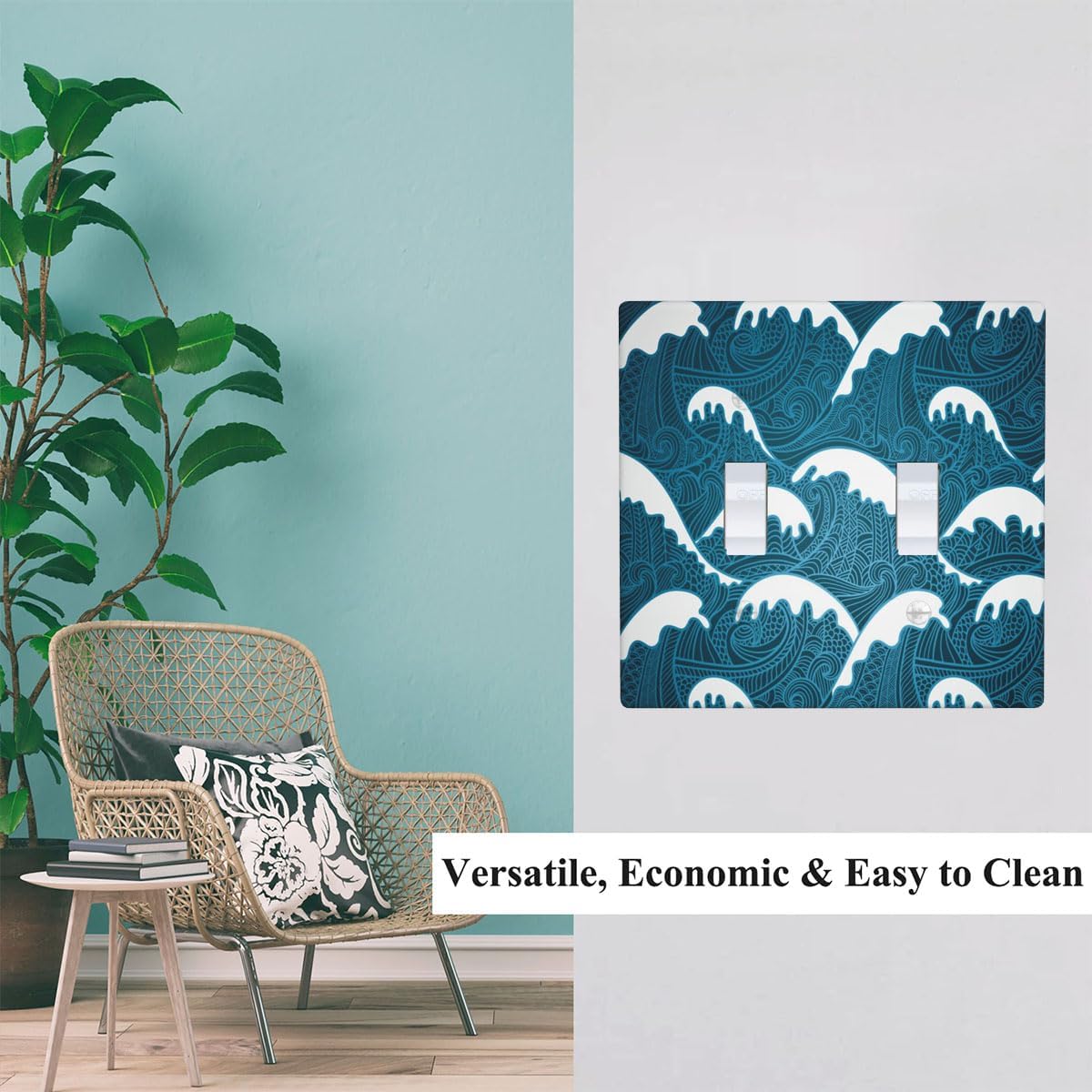 Ocean Waves Double Toggle Light Switch Cover Blue Crashing Waves 2 Gang Wall Plate Decorative Faceplate Electrical Switchplate Bathroom Bedroom