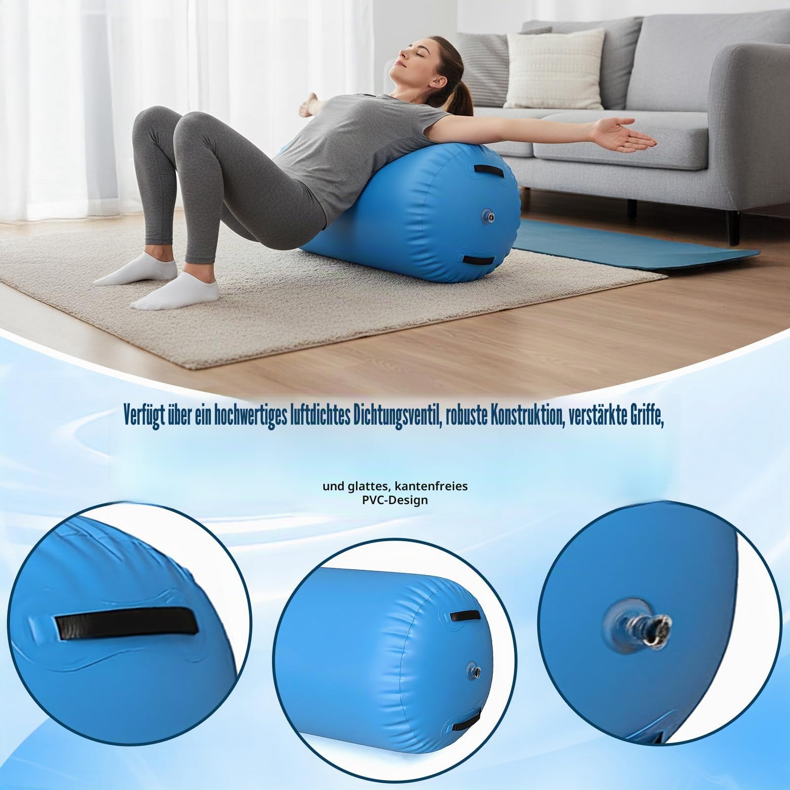 Air Rolle Turnen, Aufblasbare Barrel Gymnastik Rolle mit Pumpe, Gymnastik Yoga Turnmatte für Rückwärtsrolle & Flickflack, Airtrack Matte für Kinder & Erwachsene Indoor/Outdoor Wasserdicht