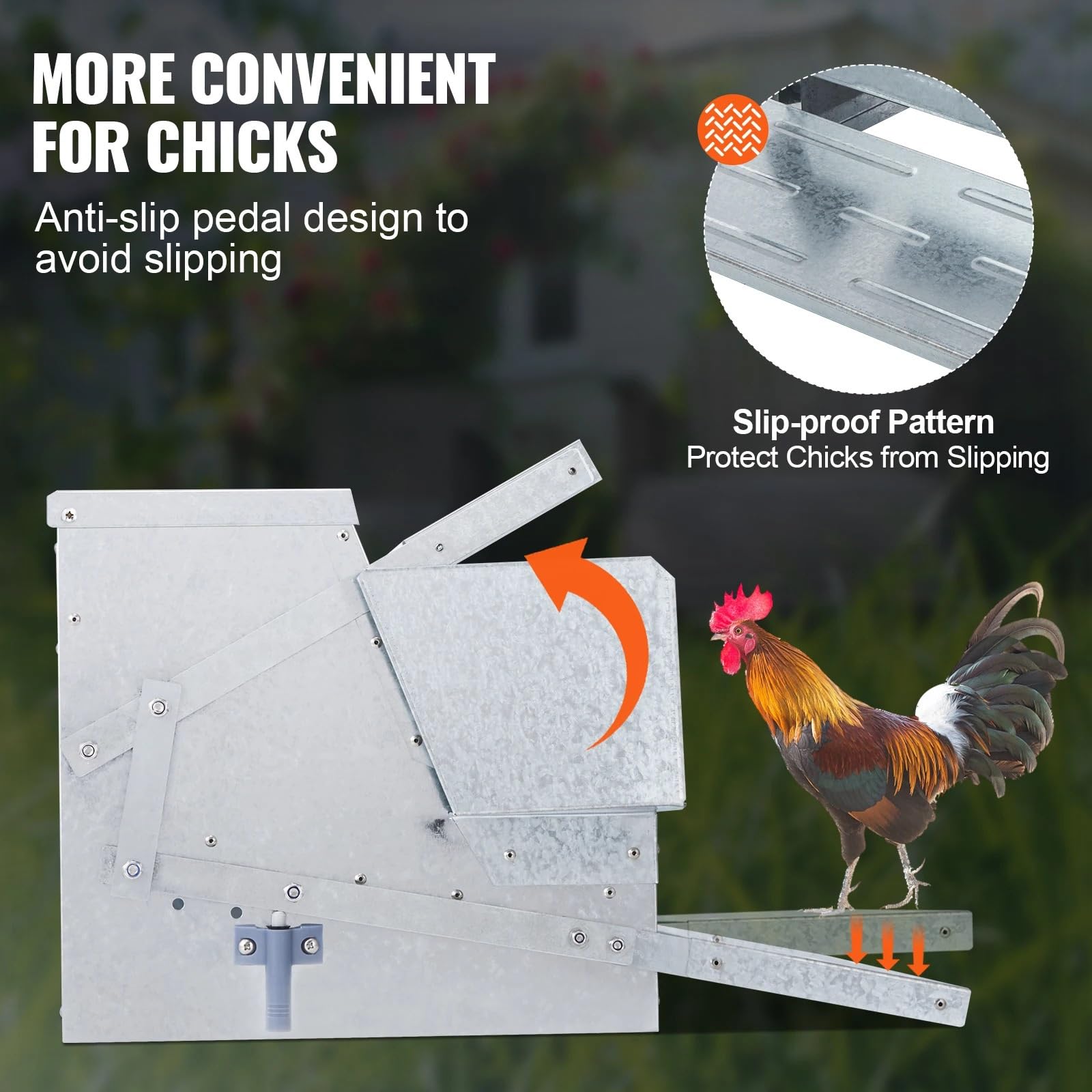 Comedero automático for pollos de 25 lb de capacidad. Alimenta a 10 pollos hasta 11 días. Comedero for aves de corral de acero galvanizado.