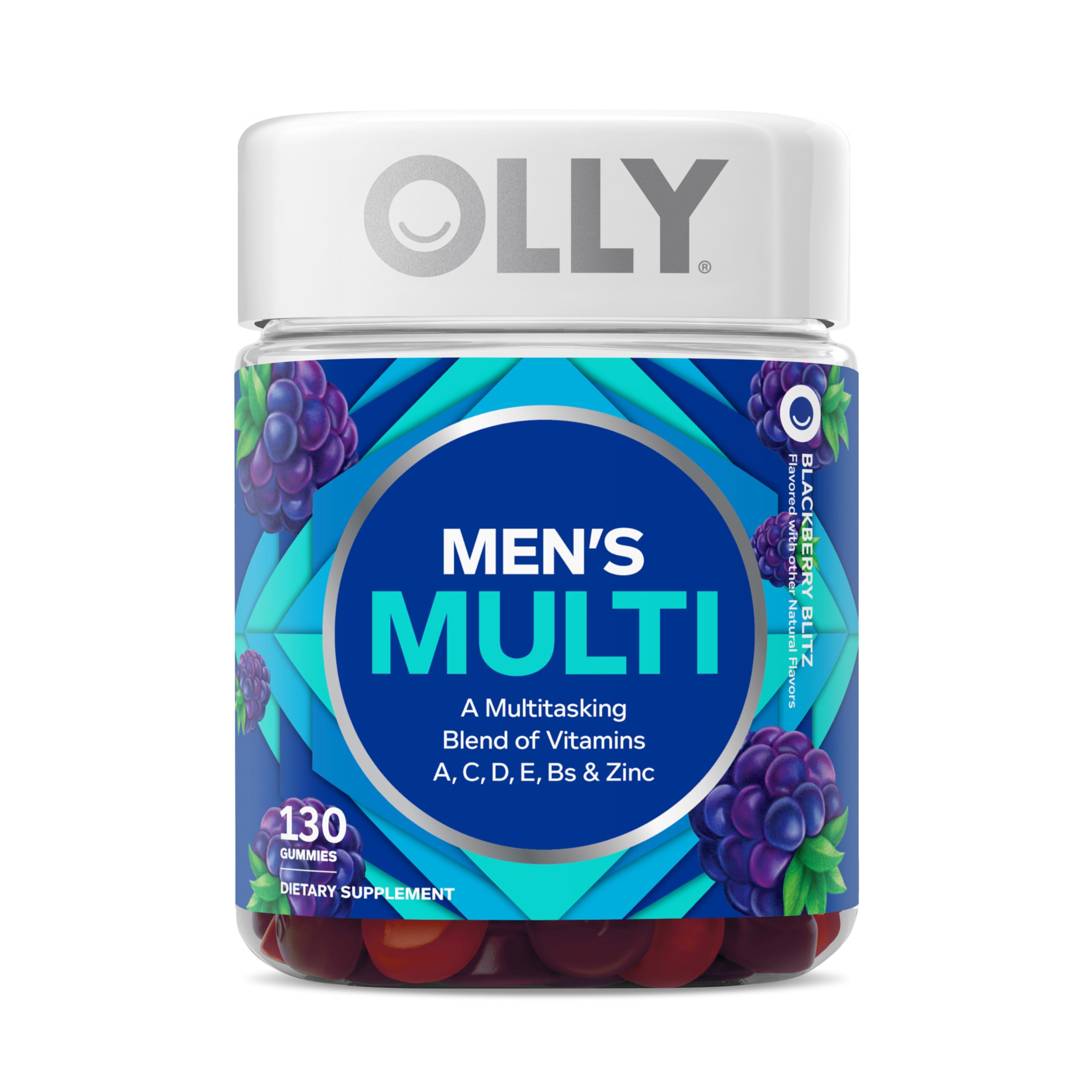 OLLY Men's Multi Gummies: BlackBerry Blitz Flavor for Overall Wellness (Vitamins A, C, D, E, Bs & Zinc)