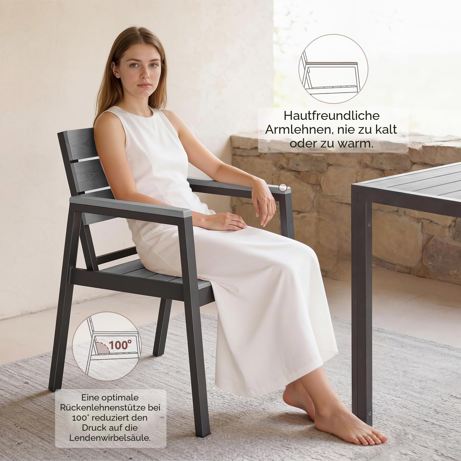 Devoko Gartenmöbel Set 8 stühle mit tischt, Hochwertiges Gartenset Tisch und stühle in Holzoptik, Balcony Furniture alu, Gartengarnitur wetterfest, rostfrei, leicht und langlebig, Dunkelgrau.