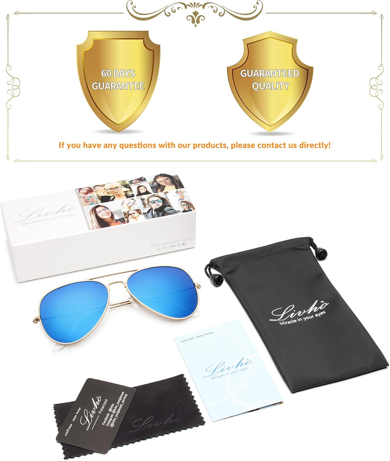 livho Sunglasses for Men Women Aviator Polarized Metal Mirror UV 400 Lens Protection (Gold Purple/Blue) - Image 5