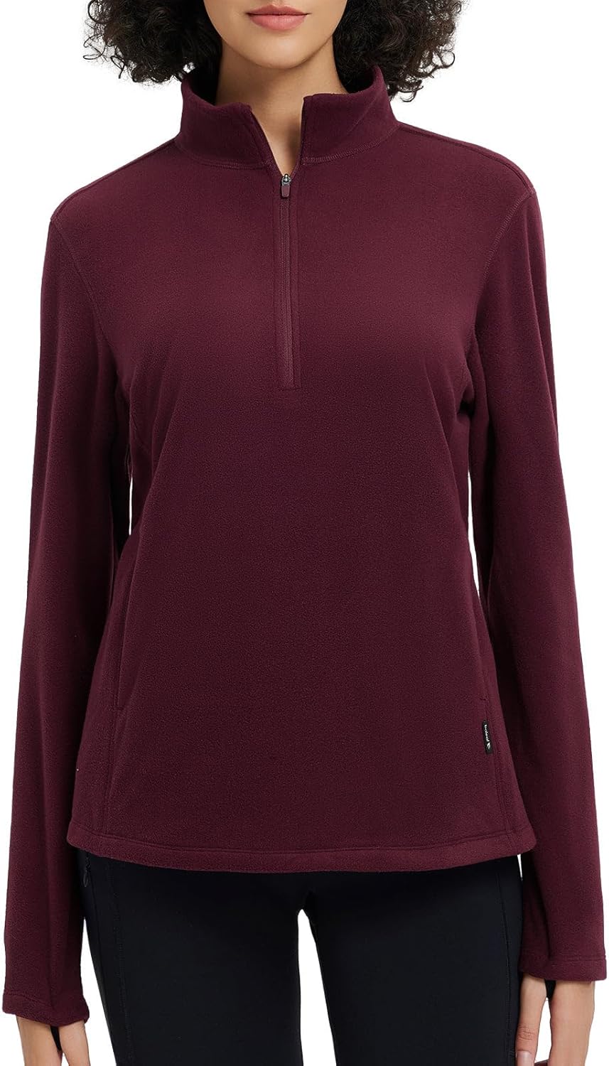 baleaf Women's Fleece Quarter Zip Pullover Long Sleeve Thermal Tops Cold Weather Hiking Running Gear with Kangaroo Pocket