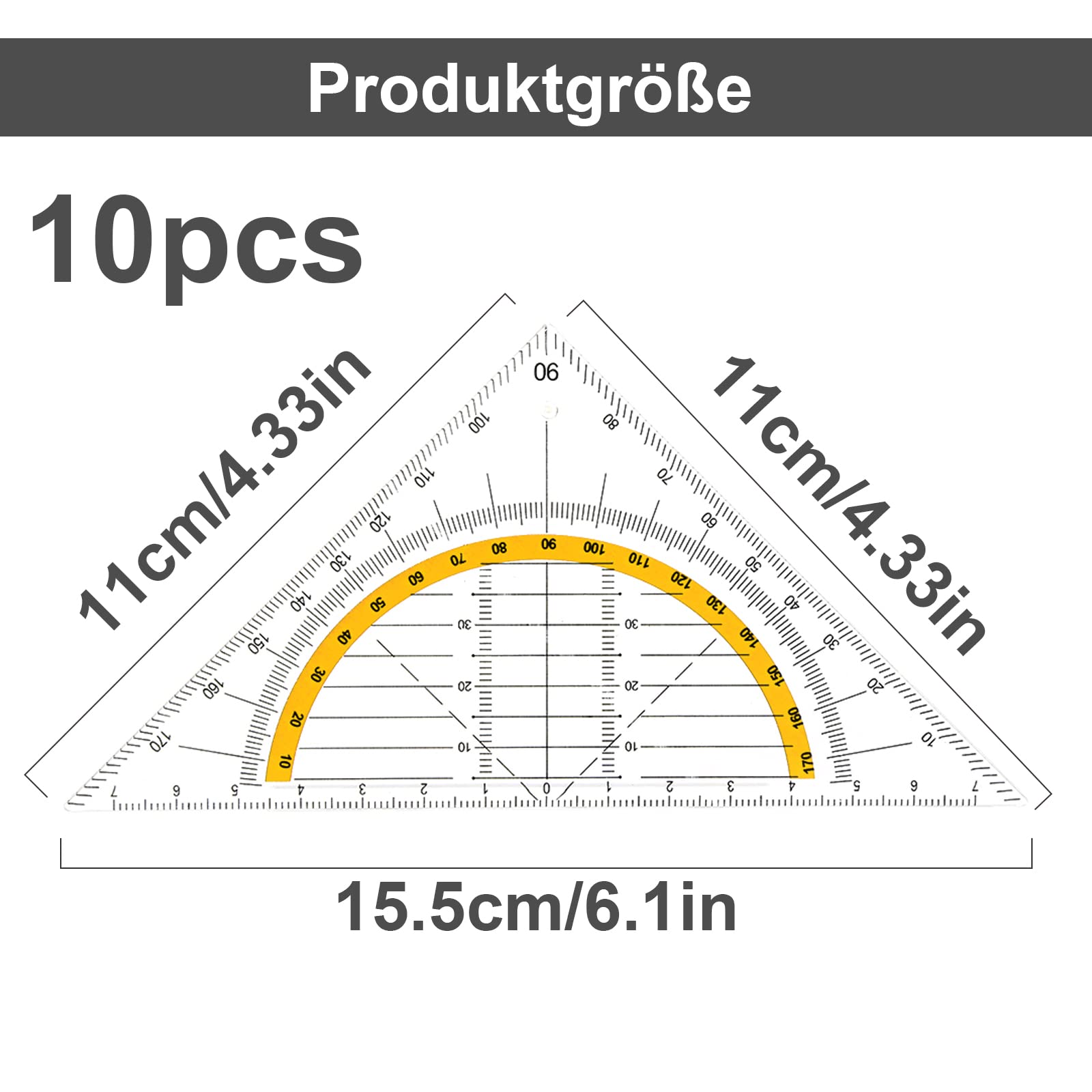10 Stück Geometrie Dreieck, Geodreieck aus Kunststoff, Flexibel Geodreieck Zeichendreieck Winkelmesser Geodreieck zum Kreise Zeichnen Geometrie Set für Büro Designer Studenten Malerei