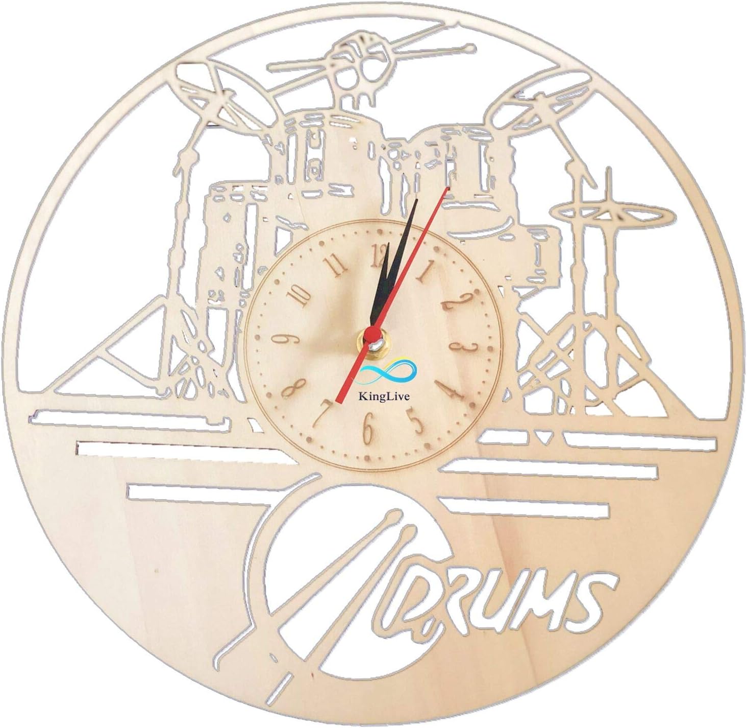 Guitar Drums Set Wood Wall Clock Wall Art Watch Clock - Drummer Gift Ideas Clock for Boyfriend Drumset Ornament Niece Gifts Teenager Art Decorations Drums Watch Artwork Drum Set Wall Decor