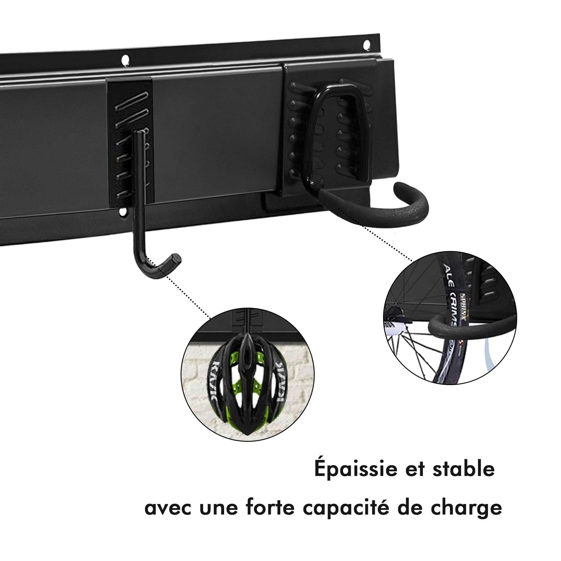 Mimoke Support mural vertical réglable pour vélos, rangement multiple, VTT, vélo électrique & route, crochets antidérapants (pour 4 vélos 2 rails)
