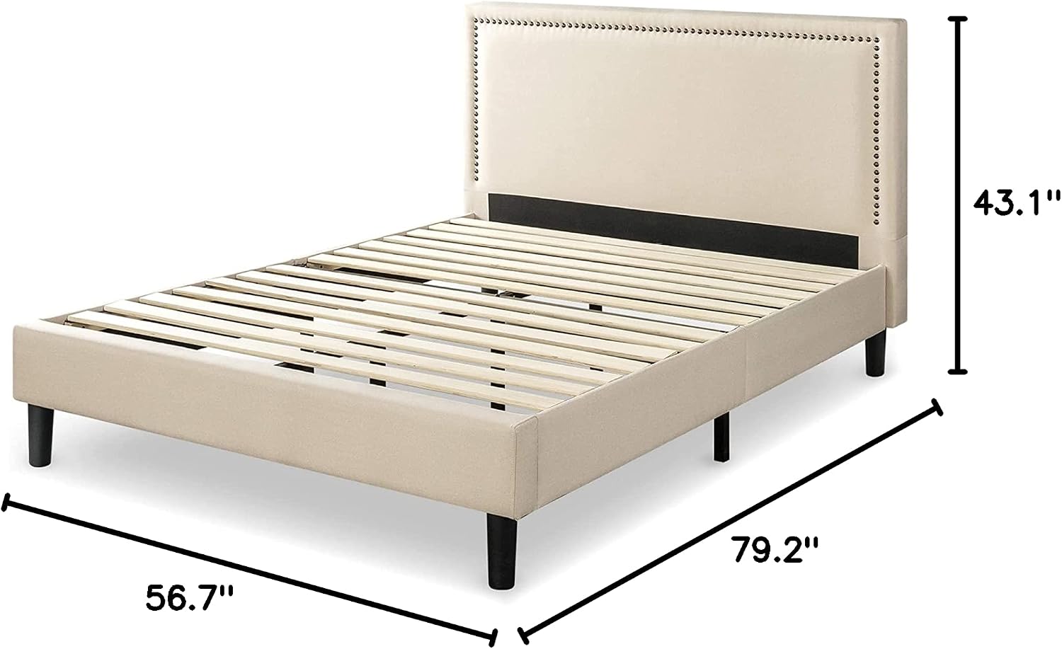 ZINUS Julio Upholstered Platform Bed Frame / Mattress Foundation / Nailhead Platform Bed Frame / Wood Slat Support / No Box Spring Needed / Easy Assembly, Full