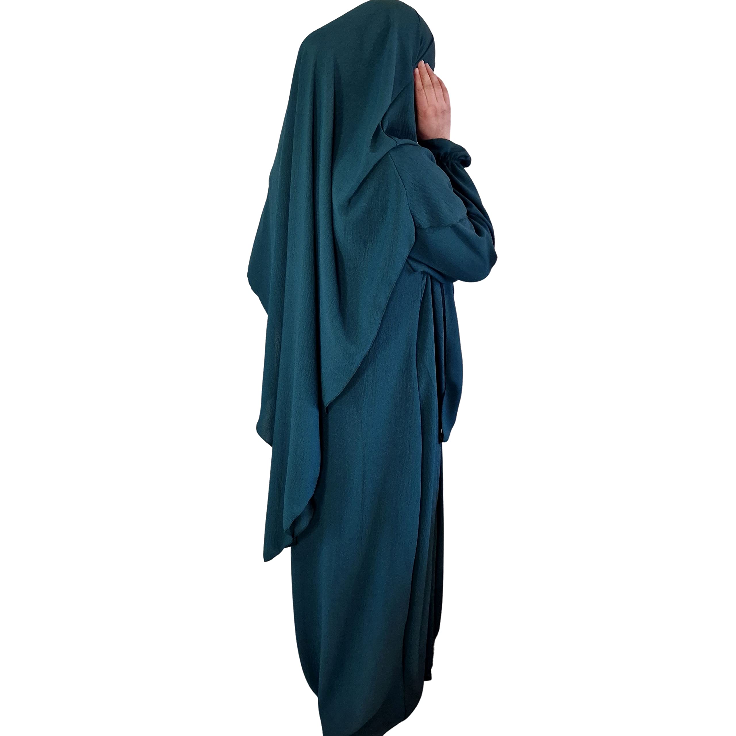 Yaqeen Abaya + Khimar Diamond Triangle cut Set Long Hijab Muslimah scarf Jilbab muslim Maxi dress Prayer Dress (Dark Teal)
