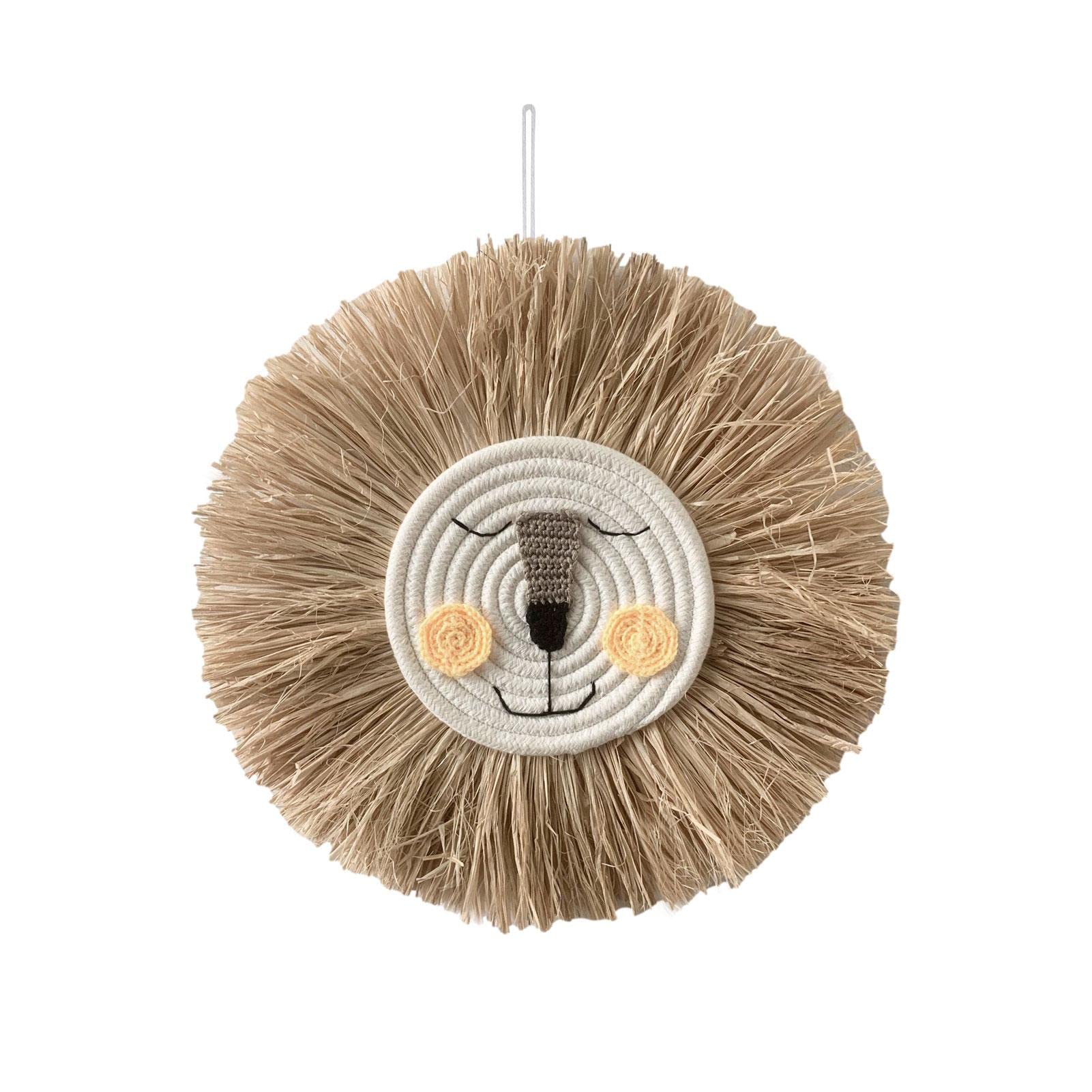 PETUFUN Tapiz tejido a mano, animal arte pared, tapices punto a mano, colgante animal tejido, diseño pompón barbe león macramé para habitación infantil