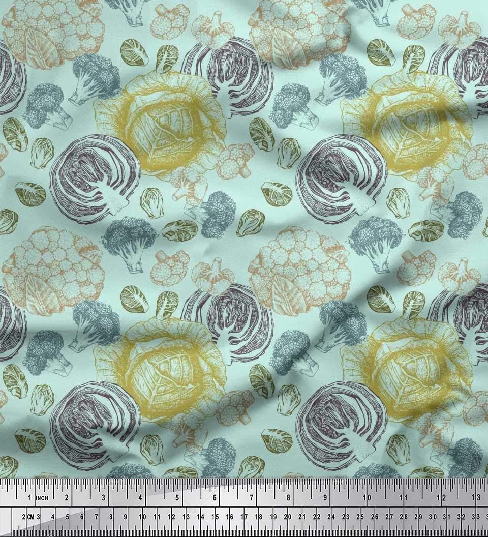 Soimoi Cotton Voile Green Fabric - by The Yard - 42 Inch Wide - Cauliflower & Broccoli Vegetable Bounty Material - Fresh and Nutrient-Rich Patterns for Kitchen Decor Printed Fabric