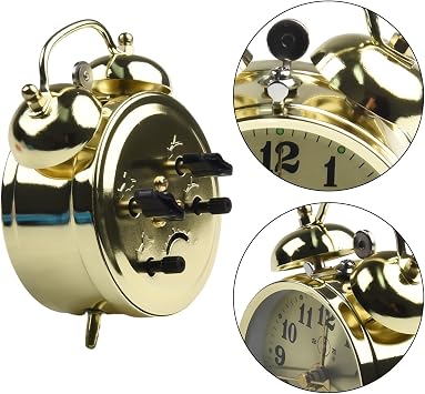 Alarm Clocks Bedside Bedroom Clock With Large Display, Manual Wind Up Vintage Metal Clock With Mechanical Wind Up Spring