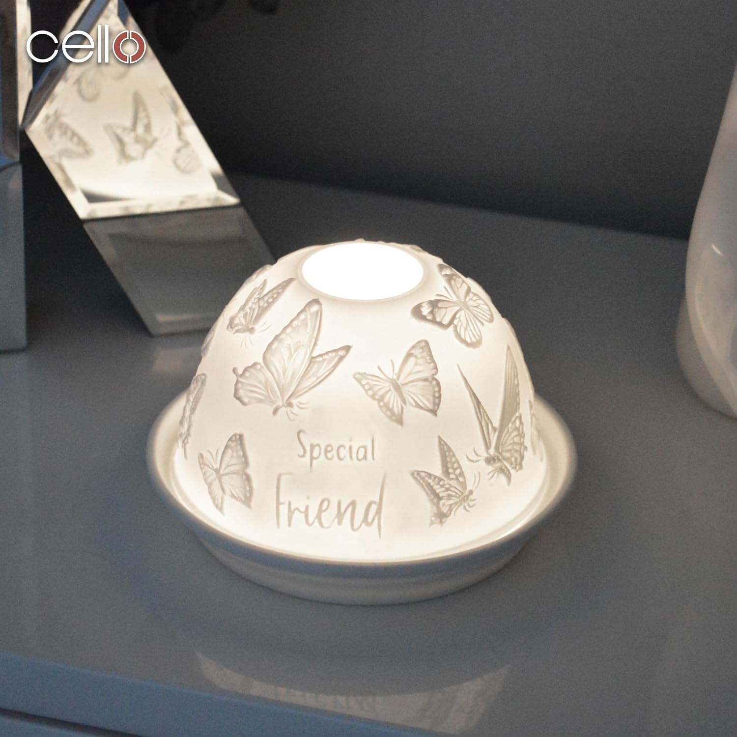 Cello Porcelain Tea Light Candle Holder - Special Friend Butterfly 3D