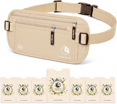 VENTURE 4TH Travel Money Belt with 7 RFID Sleeves - Beige