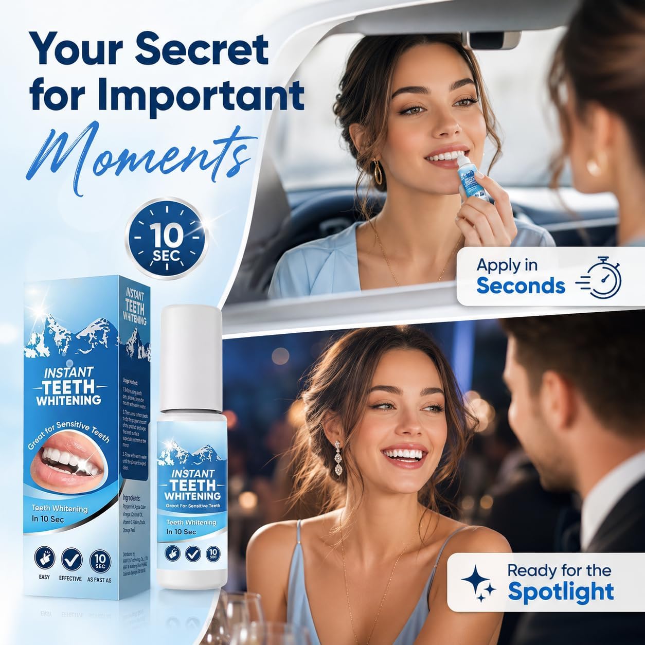 Tooth Paint, Instant Teeth Whitening, Teeth Whitening Paint Kit, Portable Tooth Polish Uptight White, Regain Confident Smile - m