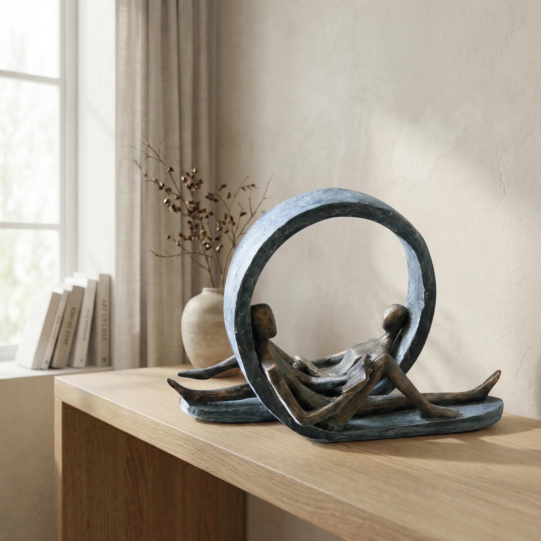 Casablanca Skulptur Auszeit, Deko Figur Bronze, Grau, Kunstharz Statue Wohnzimmer, Büro Dekoration H. 22 cm x B. 31 cm - Moderne Paarfigur Couple, Liebe Hochzeit
