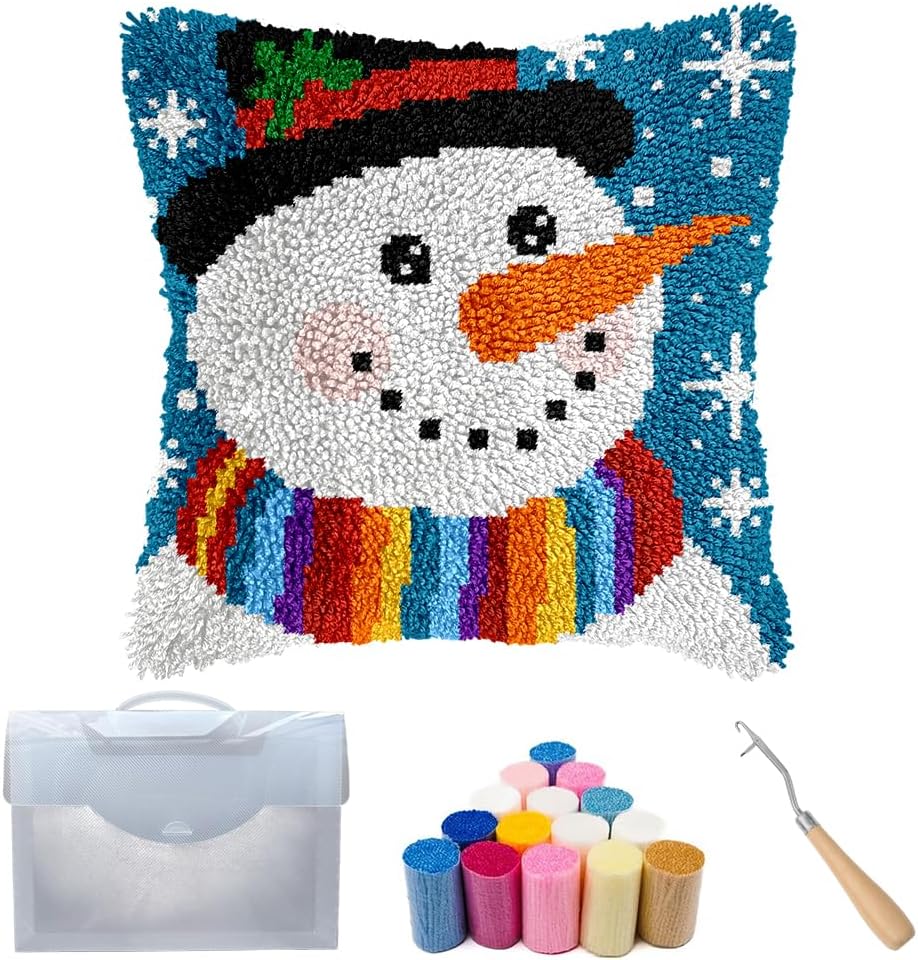 Cozykeke Gnome Latch Hook Kit for Adults Beginners,DIY Christmas Latch Hook Pillow Kit Cover Cushion Craft Kits with Pre-Printed Canvas, Suitable for Home Decor and Festival Gift 17 * 17in (BX24)