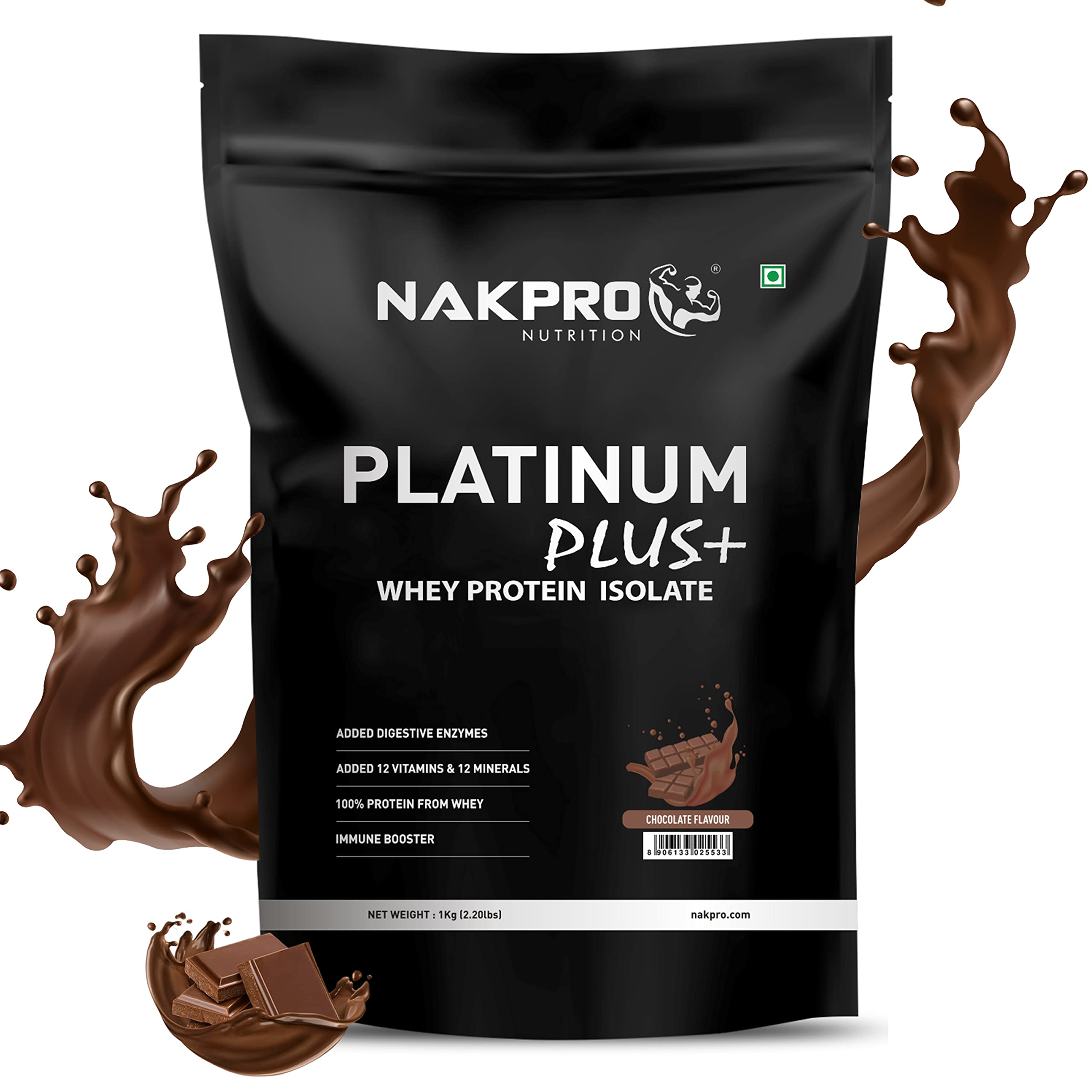 NAKPRO Platinum Plus+ Whey Protein Isolate with Digestive Enzymes | 28g Protein, 6.36g BCAA | Added Vitamins & Minerals (Chocolate, 1 Kg) (B0C23R85XQ) Amazon Price History, Amazon Price Tracker