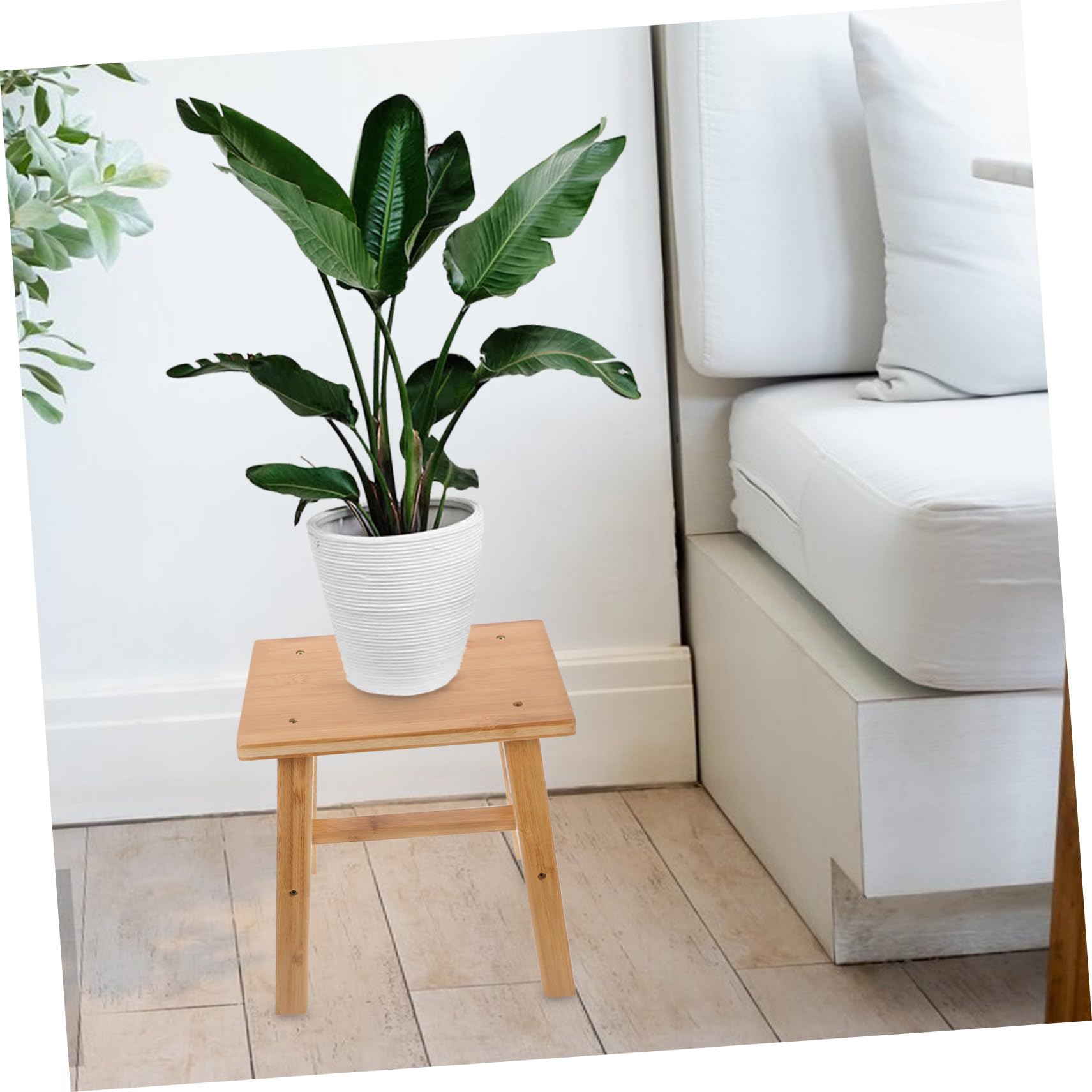 Taburete de Madera de Bambú Mediano, Banco Pequeño de Reposapiés Natural, Taburete Multifuncional Ligero, para Adultos, Adecuado para Cambio de Zapatos y Uso en Hogar