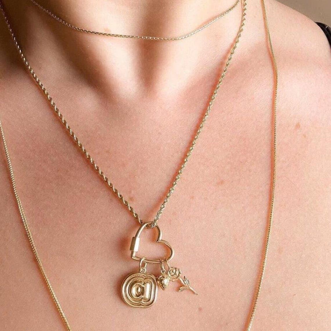 ANYGOLDS 14K REAL Solid Gold Heart Enhancer Connector - Durable Chain Enhancer for Multiple Charms - Thick Link - 1 Piece - Pendant Extender